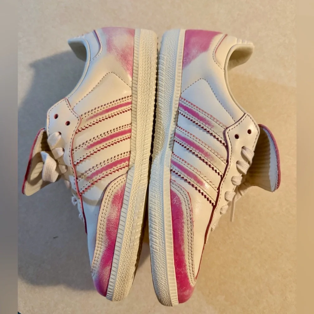 Adidas Samba Distressed Pack Cream White/ Shock Pink Leather Sneakers Women’s 7 - Picture 7 of 11